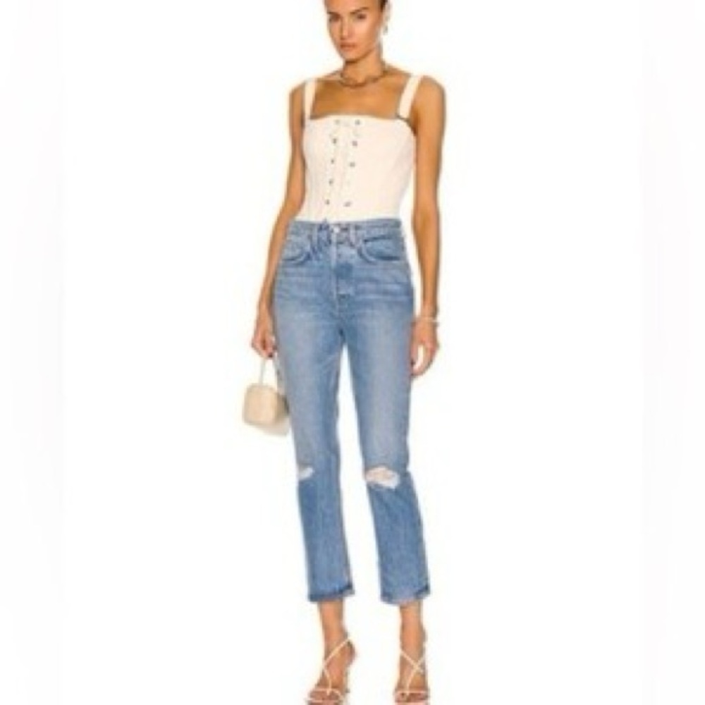GRLFRND blue Karolina High rise butterfly straight crop jeans